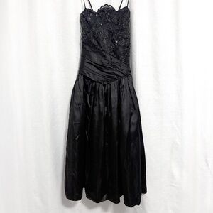 Vintage 80s Gunne Sax by Jessica McClintock Black Fit and Flare Sequin Dress